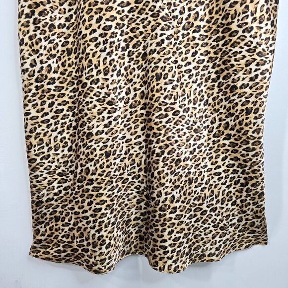 Vintage Gilligan O' Malley Black Brown Cheetah Silky Satin Slip Dress Lingerie - Picture 4 of 6